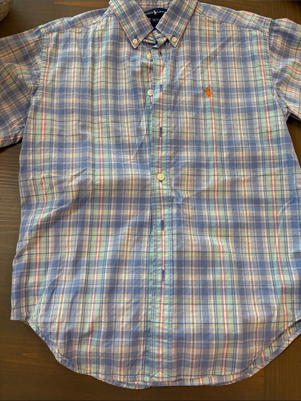 Polo by Ralph Lauren Light Blue Plaid Short-Sleeve Button-Down Shirt sz 12/14